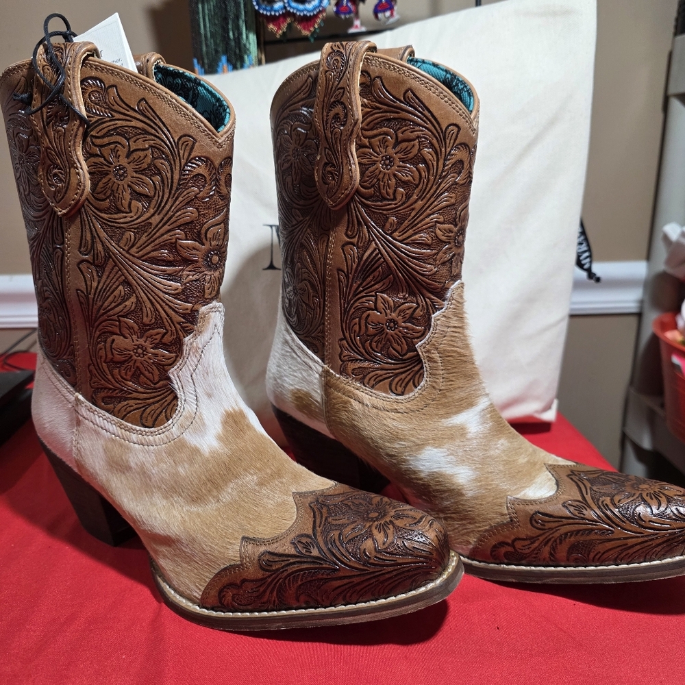 MYRA BAG‎ Kelsey Short Cowboy Boots Brown Hair On Hide Size 9 NWT - Picture 2 of 10